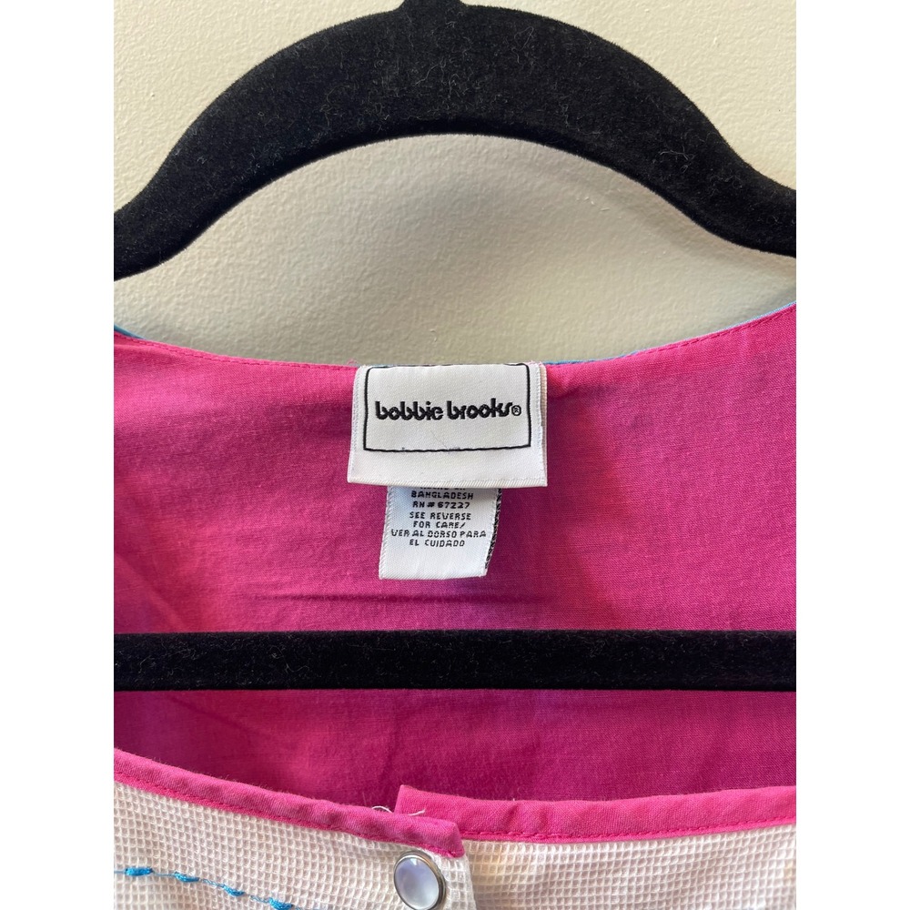 Bobbie Brooks 80's Vintage Muumuu House Dress Pink Blue Floral Embroidered Med - Picture 2 of 5